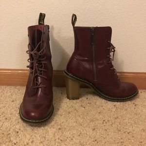 Cherry red heeled dr martens
